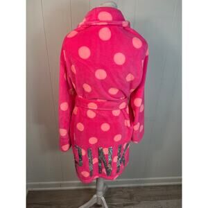 Victoria’s Secret Pink Hot Pink polkadot, plush robe with bling on back. XS/S